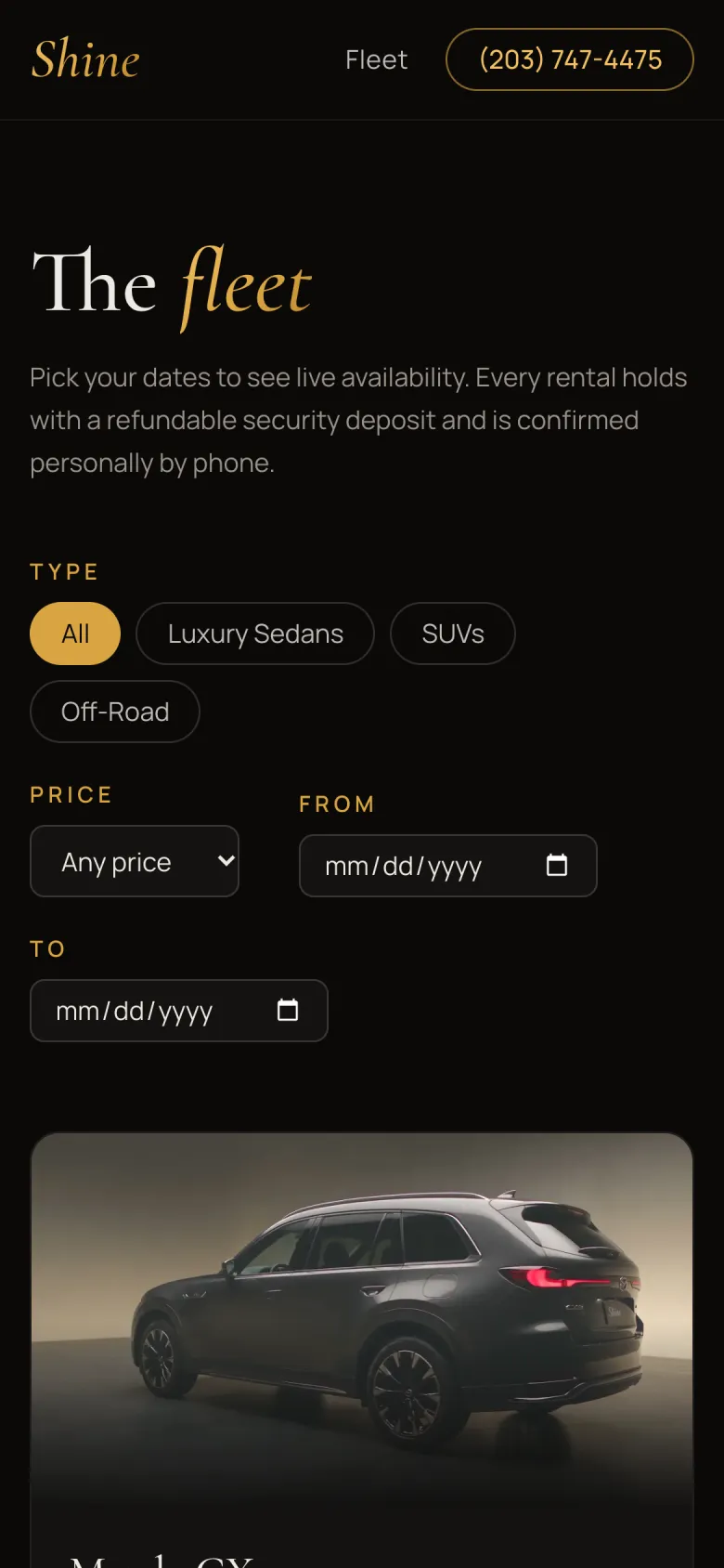 The Shine fleet page on a phone